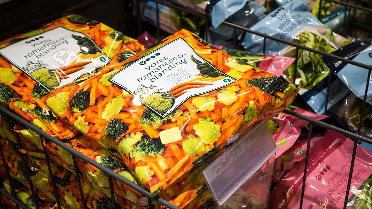 Frozen mix of vegetables in a grocery store